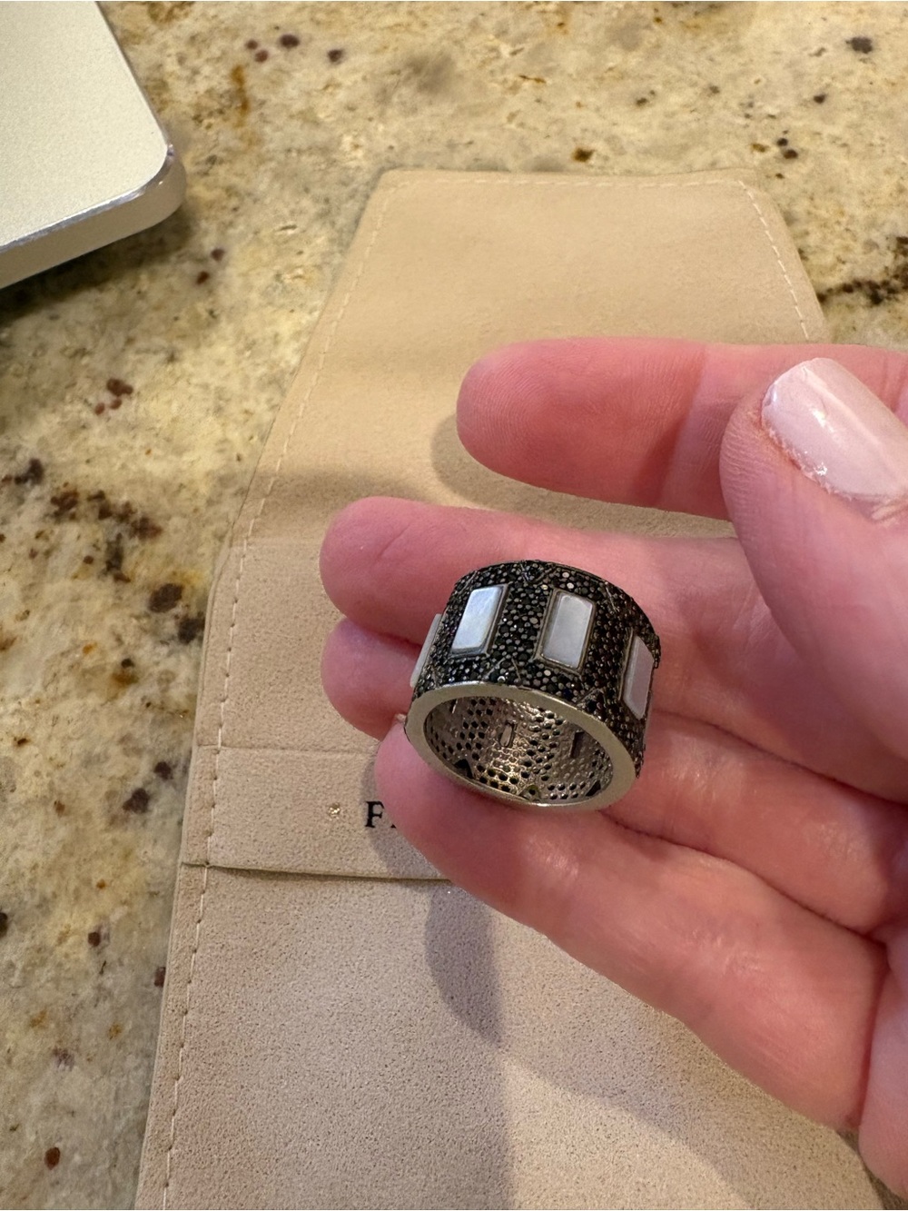 Wide Black Pavé Ring with White Inlay Accents
